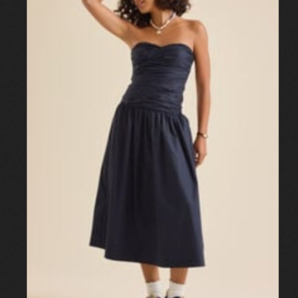 Elegant Black Strapless Dress Altered State Skylar Poplin Midi Dress